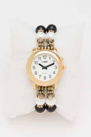 Gold Talking Watch Black and White Beaded