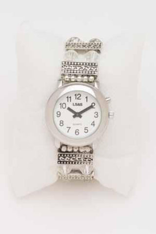 Silver Tone Talking Watch Beaded Band