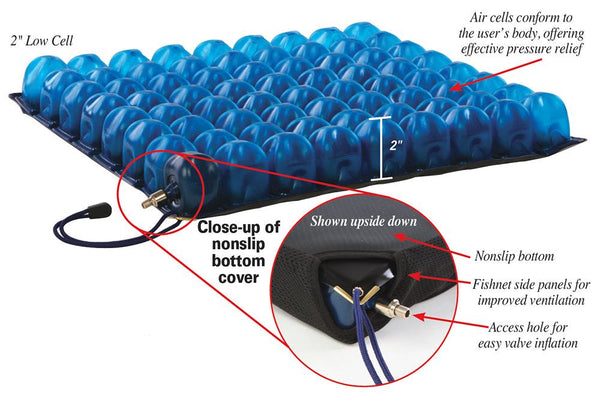 AliMed AeroCell II Low Cell Cushion, Single- or Dual-Valve Low Cell Wheelchair Cushion, Dual Valve, 16"W x 18"D x 2"H - 10744