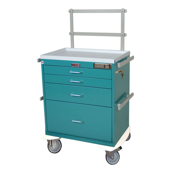 Harloff Classic Line 4-Drawer Workstation Cart, Push-Button Lock Classic 4-Drawer Workstation Cart, Push-Button Lock, Light Blue - 926409/LBLUE/NA