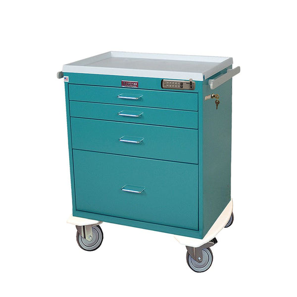 Harloff Classic Line 4-Drawer Workstation Cart, Push-Button Lock Classic 4-Drawer Workstation Cart, Push-Button Lock, Hammer Blue - 926409/HAMBLU/NA