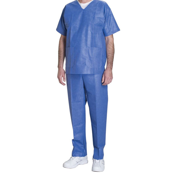 Alimed Disposable Scrubs Disposable Scrubs, Blue Top, Large, V-Neck - 934680