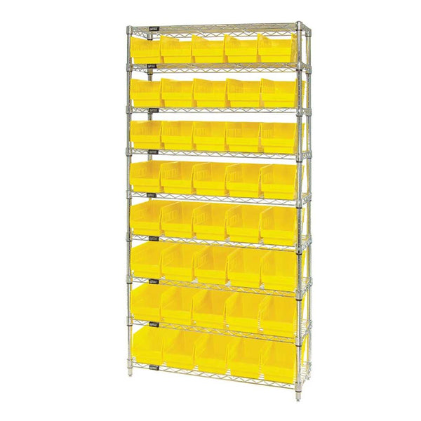 Quantum Wire Shelf Bin Systems Shelf Bin System, 36"W x 74"H x 18"D, 9 Shelves, 32 Blue Bins - 937322/BLUE/NA