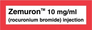 Medline Anesthesia Syringe Labels - Zemuron 10 mg / mL Rocuronium Bromide Tape - AT1447R