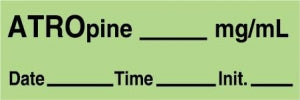 Medline Anesthesia Syringe Labels - Atropine Light Green mg / mL Tape - ATX2