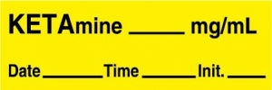 Medline Anesthesia Syringe Labels - Ketamine Yellow mg / mL Tape - ATX36