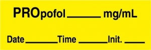 Medline Anesthesia Syringe Labels - Propofol Yellow mg / mL Tape - ATX423Y