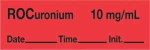 Medline Anesthesia Syringe Labels - Rocuronium Red 10 mg / mL 0.5" x 500" Tape - ATX786D