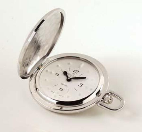 LS&S Montiel Men's Braille Pocket Watch White Face, Rhodium Case