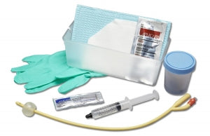 Medline Foley Catheter Insertion Trays - Foley Insertion with Silicone-Elastomer Coated Latex Catheter, 16 Fr, 10 mL Syringe, PVP, Specimen Container and Aloetouch Gloves in CSR Wrapped Tray - DYND10150