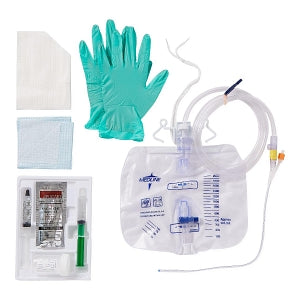 Medline 100% Silicone 2-Layer Foley Catheter Tray with Drain Bag - 2-Layer Tray with Drain Bag with Antireflux Device and 100% Silicone Foley Catheter, 16 Fr, 10 mL - DYND11519