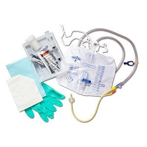 Medline Silicone-Elastomer Latex 2-Layer Foley Catheter Tray / Drain Bag - Two-Layer Tray with Drain Bag with Antireflux Device and Silicone-Elastomer Coated Latex Foley Catheter, 18 Fr, 10 mL - DYND11865