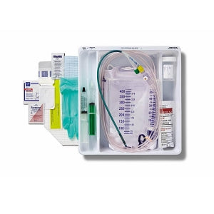 Medline Silvertouch 100% Silicone 1-Layer Foley Catheter Tray / Urine Meter - One-Layer Tray with 400 mL Urine Meter with 2, 500 mL Drain Bag and Silvertouch 100% Silicone Foley Catheter, 14 Fr, 10 mL - DYND160514