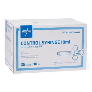 Medline Low-Pressure Medication Control Syringes - Low-Pressure Medication Control Syringes with Thumb-Ring Style Plunger, Fixed Male Luer Lock Fitting, 10 mL - DYNJPOLYCON1