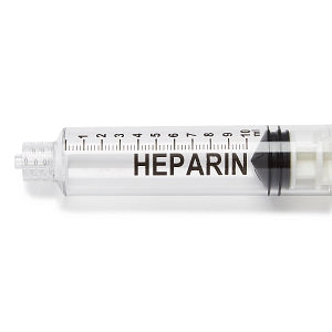 Medline High-Pressure Medication Colored Syringes, 10 mL - Sterile High-Pressure Pre-Labeled Heparin Syringe with Fixed Male Luer Lock Fitting, 10 mL, White - DYNJSYRHEP10W