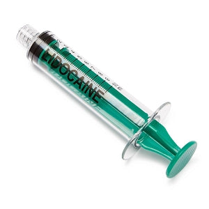 Medline High-Pressure Medication Colored Syringes, 10 mL - Sterile High-Pressure Pre-Labeled Lidocaine Syringe with Fixed Male Luer Lock Fitting, 10 mL, Dark Green - DYNJSYRLD10DG