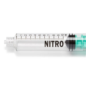 Medline High-Pressure Medication Colored Syringes, 10 mL - Sterile High-Pressure Pre-Labeled Nitro Syringe with Fixed Male Luer Lock Fitting, 10 mL, Green - DYNJSYRNIT10G