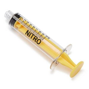 Medline High-Pressure Medication Colored Syringes, 10 mL - Sterile High-Pressure Pre-Labeled Nitro Syringe with Fixed Male Luer Lock Fitting, 10 mL, Yellow - DYNJSYRNIT10Y