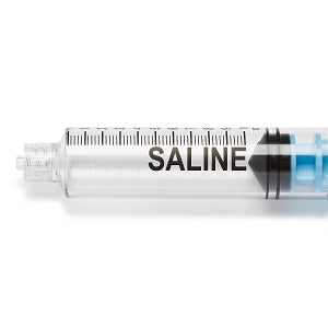 Medline High-Pressure Medication Colored Syringes, 10 mL - Sterile High-Pressure Pre-Labeled Saline Syringe with Fixed Male Luer Lock Fitting, 10 mL, Blue - DYNJSYRSAL10B