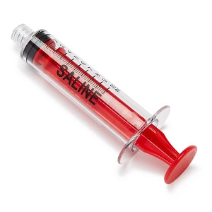 Medline High-Pressure Medication Colored Syringes, 10 mL - Sterile High-Pressure Pre-Labeled Saline Syringe with Fixed Male Luer Lock Fitting, 10 mL, Red - DYNJSYRSAL10R