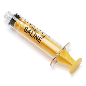 Medline High-Pressure Medication Colored Syringes, 10 mL - Sterile High-Pressure Pre-Labeled Saline Syringe with Fixed Male Luer Lock Fitting, 10 mL, Yellow - DYNJSYRSAL10Y