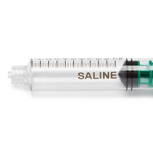 Medline High-Pressure Medication Colored Syringes, 10 mL - Sterile High-Pressure Pre-Labeled Saline Syringe with Fixed Male Luer Lock Fitting, 10 mL, Dark Green - DYNJSYRSL10DG