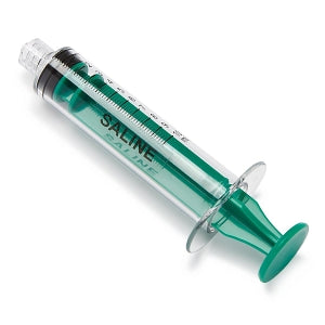 Medline High-Pressure Medication Colored Syringes, 10 mL - Sterile High-Pressure Pre-Labeled Saline Syringe with Fixed Male Luer Lock Fitting, 10 mL, Dark Green - DYNJSYRSL10DG