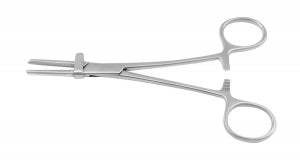 Medline Tubing Clamp Forceps - Tubing Clamp Forceps, Ratchet, Cross Serrated Tip, Serrated Jaw, With Guard, Stainless Steel, 7-1/4", Max O. D. 5/8" - MDS1271218