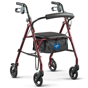 Medline Basic Steel Rollators - Basic Steel Rollator with 6" Wheels, Burgundy, Knockdown - MDS86850ESKD