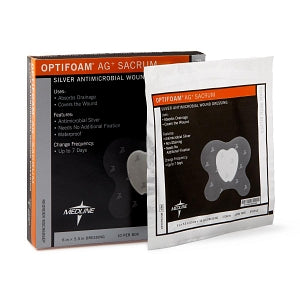 Medline Optifoam AG+ Sacrum Silver Antimicrobial Wound Dressing - Optifoam AG+ Sacrum Silver Antimicrobial Wound Dressing, 6" x 5.5", in Educational Packaging - MSC9606EP